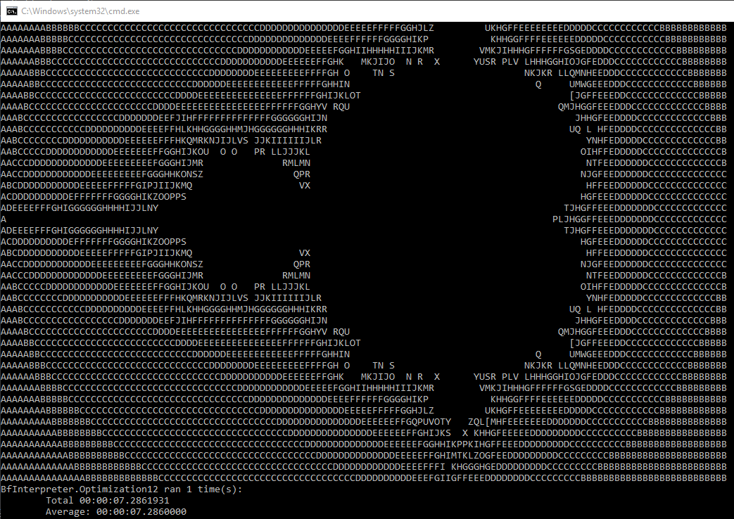 Mandelbrot generated in the console in 7,2 seconds