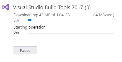 The slow progress of installing the 1 GB of Build Tools
